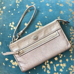 Coach Metallic Gold Leather Wristlet Clutch
